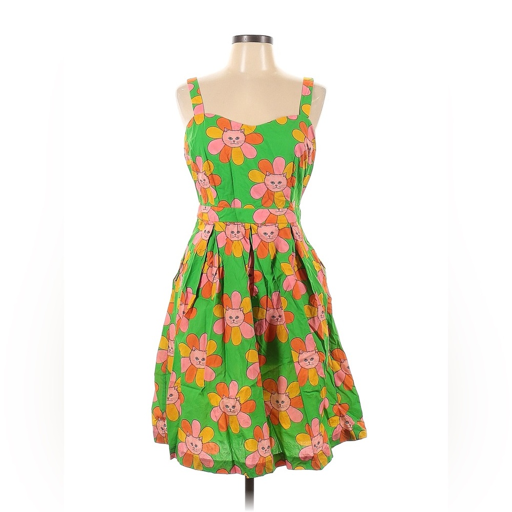 Modcloth x Marisol Muro Women’s Lime Green Novelty Retro Cat Daisy Dress Size 10